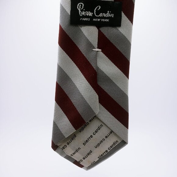 Pierre Cardin Paris New York Men's Tie Burgundy Gray Stripes Logo 60" L x 3.25"W - Picture 10 of 13